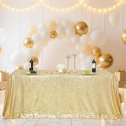 SquarePie Sequin Tablecloth 90 x 132 Inch Light Gold Sparkly Table Cloth for Wedding Party Decoration