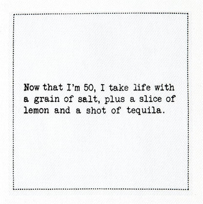 Five Star Napkins 50th Birthday Quotes White Cotton Cocktail Napkins, Beverage Napkins, Bar Napkins, Cloth Napkins, Party Napkins, Events, Holidays, Weddings, Birthdays, Disposable, 4.5" x 4.5"- (50x)