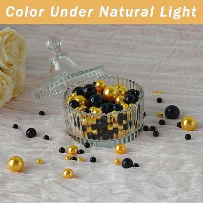Floating Pearls for Centerpieces Vases, 250PCS Black Gold No Hole Fake Pearl Beads and 4000PCS Water Beads for Vase Filler Floating Beads for Wedding Party Decoration (Black Gold 8/14/20mm)
