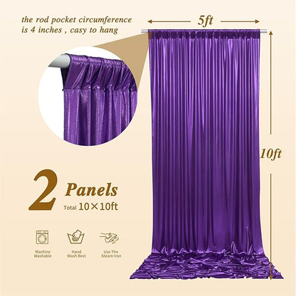 10x10 ft Purple Sequin Backdrop Curtain Panels for Parties, Wrinkle Free Glitter Photo Backdrop Drapes 2 Panels 5x10FT Shimmer Back Drop Cloth for Wedding Birthday Christmas Photography Background