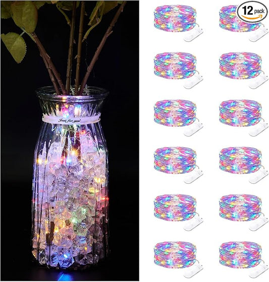 12 Pack Fairy Lights Battery Operated String Lights，7FT 20LED Waterproof Silver Wire Christmas Lights Outdoor,Firefly Mini Lights for Bedroom Party Birthday Wedding Home Decor