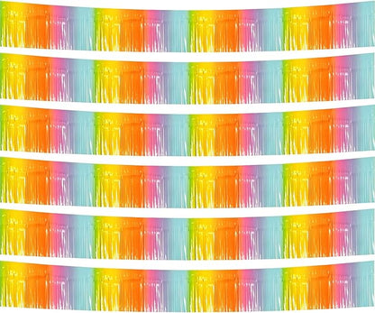 6 Pack 10 Feet Foil Fringe Garland Metallic Tinsel Streamers Banner Wall Hanging Backdrop Banner for Parade Floats, Thanksgiving, Christmas, Birthday, Halloween Party Decorations(Light Rainbow)
