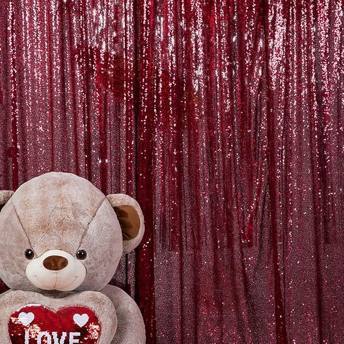 JYFLZQ Burgundy Sequin Backdrop Curtains 2ft x 8ft 4 Panel Glitter Photo Booth Backdrops Sparkly Photography Background Drapes for Parties Wedding Bridal Showers