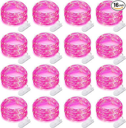 16 Pack 30 Led Fairy Lights Battery Operated String Lights 10 Feet Waterproof Twinkle Lights Mason Jar Lights Silver Wire Firefly Lights for Pink