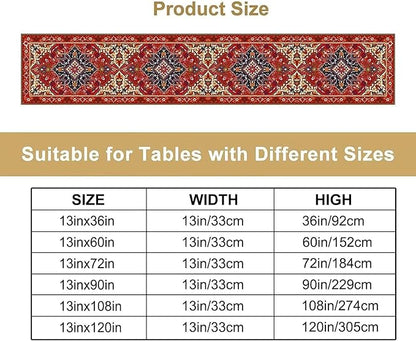 Boho Old French Table Runner, Vintage Red Beige Retro Flower Rustic Country Style Floral Print Pattern for Home Kitchen Table Decor Dining Coffee Room Garden Party Decor 13x60in