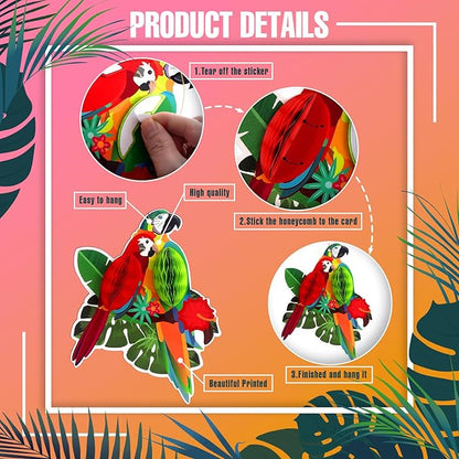 6Pieces Tropical Birds Honeycomb Parrot Paper Cutouts Decorations, Hawaiian Party Hanging Parrot Decorations for Luau Summer Rainforest Party Indoor Outdoor