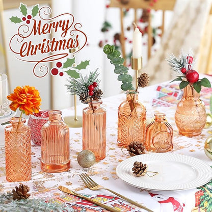 Bud Vases15 Pcs for Centerpieces Wedding,Flower Vases in Bulk for Rustic Home Decor,Small Vases for Wedding,Mother's Day,Graduation,Christmas,Birthday Party,Valentine's Day(Amber)