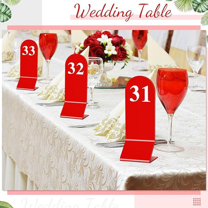Remerry 50 Pcs Table Numbers 1-50 Acrylic Double Sided Number Cards Acrylic Tent Table Holders Tent Cards Wedding for Restaurant, 2.36 x 6.3 Inch (Red)