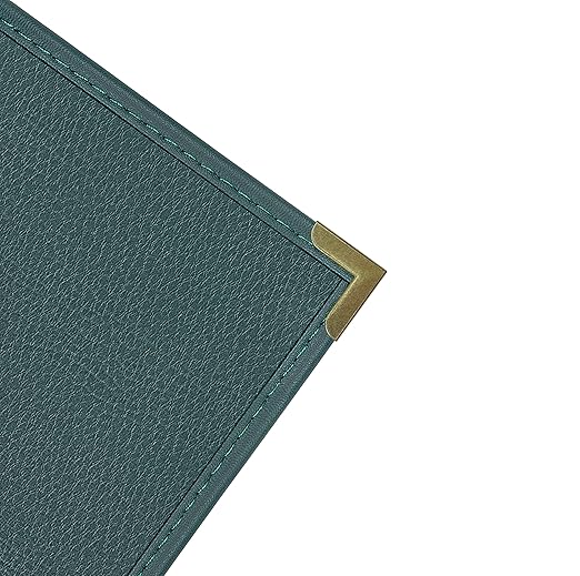 Goodsmart Pajco Style Restaurant Menu Covers – Pack of 10, Side-Load Fold-Out Menu Holders, Single Stitched Edge Clear Vinyl Menu Sleeves, Leatherette Trim Gold Corners, Green, 3 View (8.5" x 14")