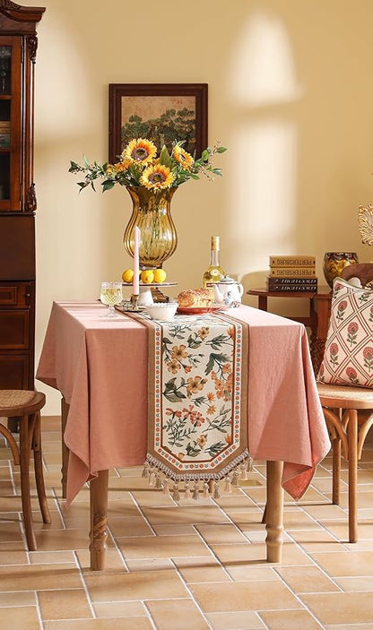 Vintage Linen Table Runner,Floral Table Runners 87 Inches Long,Soft and Luxury Coffee Table Runners.Decoration Tabletop for Kitchen,Dining,Party,Home,Christmas,12"*87"