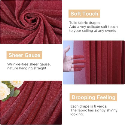 Wokceer Burgundy Wedding Arch Draping Fabric Backdrop 3 Panels 28.7" X 20FT Sheer Drapes Fabric for Wedding Arbor Ceremony Party