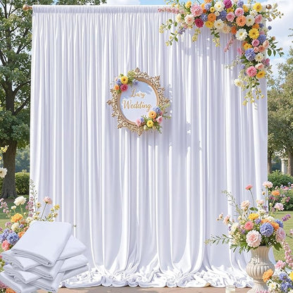 30×12 ft White Wrinkle Free Backdrop Curtain, Soft Silky Easy to Drape Wedding Drapes for Backdrop, 6 Panels 12ft Long Backdrop Curtains for Parties Birthday Baby Shower Photo Photography Backgrounds
