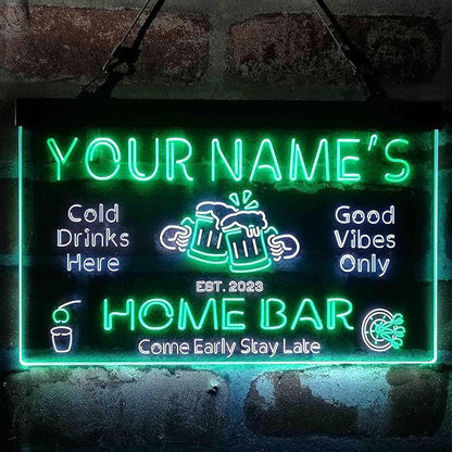 ADVPRO Personalized Your Name Custom Home Bar Beer Established Year Dual Color LED Neon Sign White & Green 24 x 16 Inches st6s64-p1-tm-wg