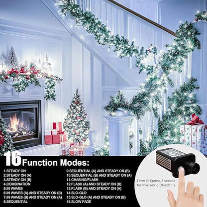 LAMPHOME 33ft Christmas Decorative Mini Lights, 100 LED Transparent Wire Fairy Starry String Lights Plug in, 11 Lighting Modes, for Indoor Outdoor Xmas Tree Wedding Party Decoration (White)