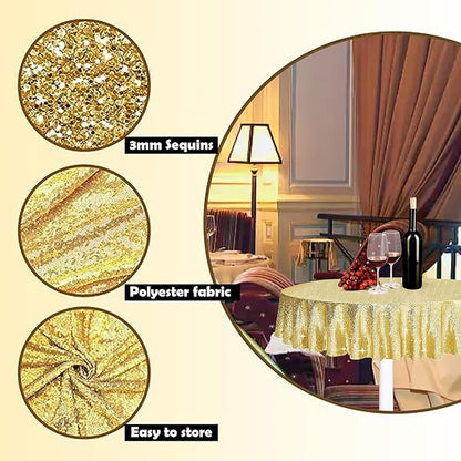 6 Pcs Gold Sequin Tablecloth 50 Inch Gold Round Tablecloth Overlay Round Table Cloth Golden Glitter Sequin Table Covers for Wedding Birthday Parties Holiday Banquet
