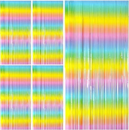 Pastel Rainbow Foil Fringe Curtain Streamers Party Backdrop Foil Fringe Backdrop Curtains Tinsel Streamers for Birthday Party Decorations
