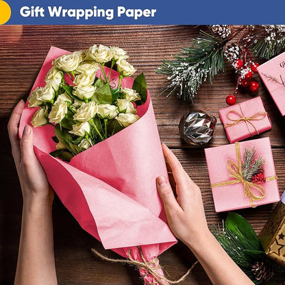 Vanhench 30"×1200" (100') Pink Wrapping Paper Roll, Solid Color Craft Paper for Mother's Day, Valentine's Day, Wedding, Birthday, Anniversary, Bouquet Flower, Poster Bulletin Board Paper