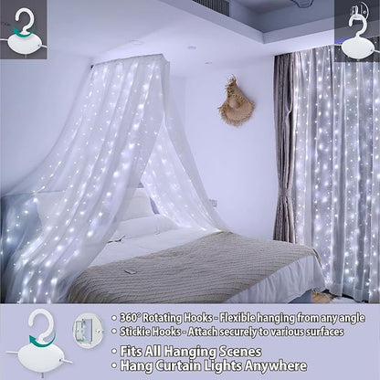 HXWEIYE 300LED Fairy Curtain Lights, 9.8x9.8Ft USB Plug-in 8 Modes Christmas String Hanging Lights with Remote for Bedroom Backdrop Wedding Party Indoor Wall Decor, White