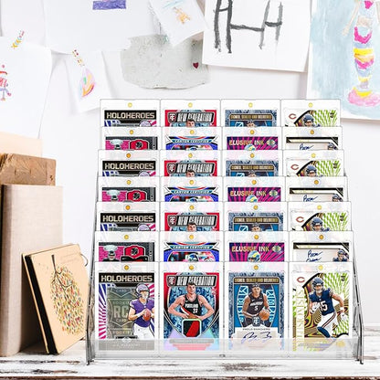 2 Pack 7 Tier Acrylic Card Display Stand, 7-tiers Versatile Display for Trading Cards,Greeting Card Display Stand,Portable Display Rack Holder for Graded Cards, PSA Cards,Sports Cards, Business Cards