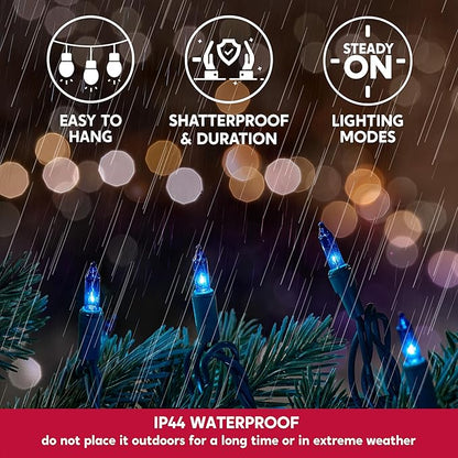 Joiedomi Blue Christmas String Lights,100 Count 22.3FT Christmas Fairy Tree Lights Plug in for Indoor Outdoor Xmas Decorations Patio Holiday Theme Party Yard House,Green Wire