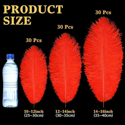 Maitys 90 Pcs Large Natural Ostrich Feathers Bulk 14-16 Inch (35-40cm) 12-14 Inch (30-35cm) 10-12 Inch (25-30cm) Ostrich Feathers Plumes for Centerpieces Wedding(Red)