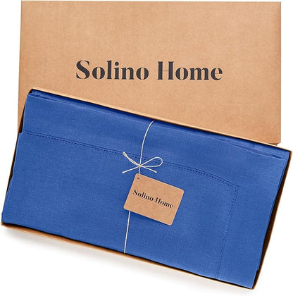 Solino Home Royal Blue Linen Tablecloth 54 x 72 Inch - 100% Pure Linen Hemstitch Table Cloth for Rectangle Tables - Classic Hemstitch, Machine Washable Tablecloth
