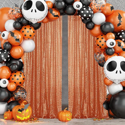 Sugargirl Orange Sequin Backdrop Curtain 4 Panels 2FTx8FT Glitter Orange Background Drapes Sparkle Photography Backdrop for Party Wedding Birthday Wall Decoration