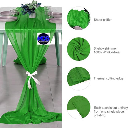 MDS 2 Pack 14ft Chiffon Table Runner 29 x 170 Inches Sheer Wedding Runner Romantic Rustic Table Runner for Wedding Decorations, Birthday Parties, Bridal Shower Party Arch Decor - Green