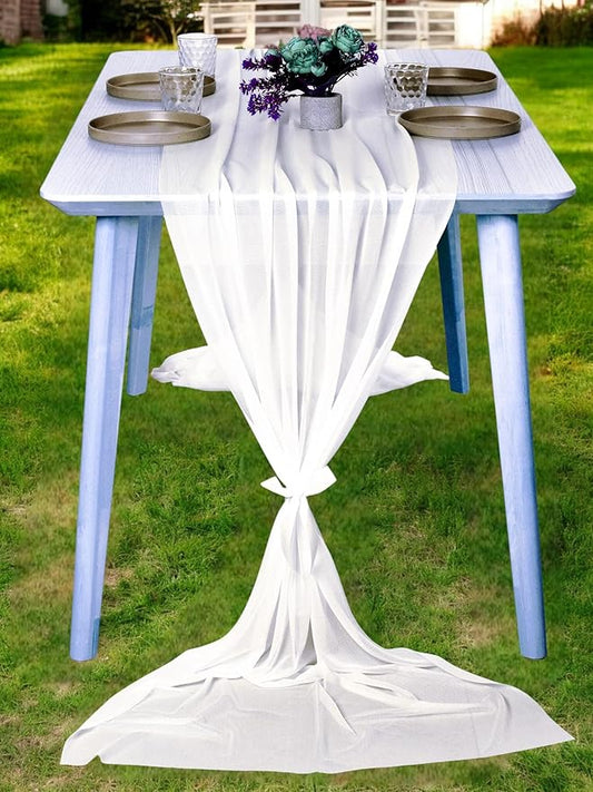 MDS Halloween Chiffon Table Runner - 25 Pack, 29 x 170 Inches, 14ft Each - Sheer Spooky Table Runners for Haunted House Parties, Trick-or-Treat Tables, Witchy Décor, Wedding & Events - Ivory