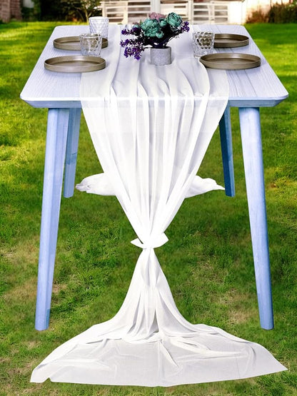 MDS 5 Pack 10ft Chiffon Table Runner 29 x 120 Inches Sheer Wedding Runner Romantic Rustic Table Runner for Wedding Decorations, Birthday Parties, Bridal Shower Party Arch Decor - Ivory