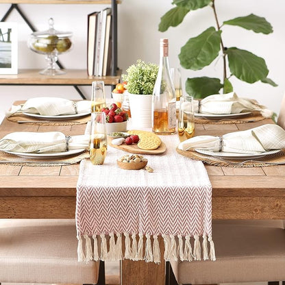 DII Woven Basic Tabletop Collection Chevron Table Runner, 15x72, Pale Mauve