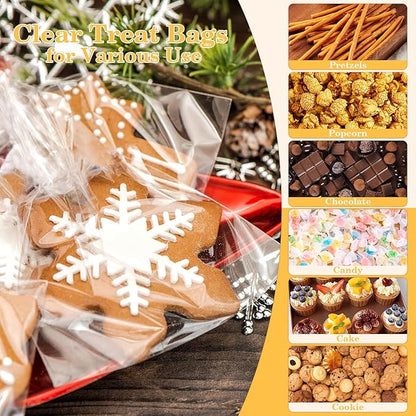 Cidenbio 100 PCS Cellophane Treat Bags, 3x5 In Clear Cellophane Gift Bags with Twist Ties Plastic Goodie Bag for Party Favor Cookie Candy Popcorn Bakery Chocolate Gift Wrapping