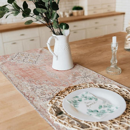 Snycler Table Runner Boho Table Runners Vintage Elegant Farmhouse Table Center Linen Decor for Home Dining Party Entrance (13x48 Inch) Light Pink