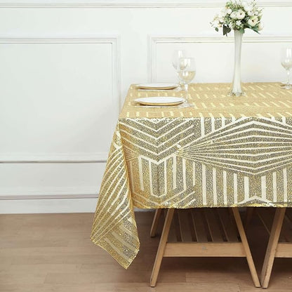 Efavormart 72" Gold Sparkly Sequin Geometric Tulle Square Table Overlay