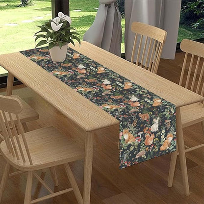 Rustic Woodland Table Runner, Farmhouse Forest Animals Mushroom Country Lodge Wild Fox Rabbits Table Center Decor for Home Kitchen Dining Patio Holiday Party Indoor Table Decorations, 13"x36" Inch