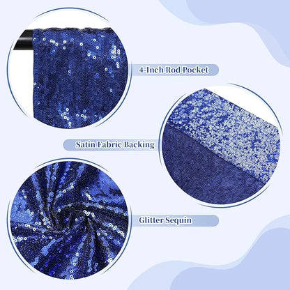 SquarePie Sequin Backdrop Curtain Less See Through Background for Wedding Party 20FT x 10FT Navy Blue