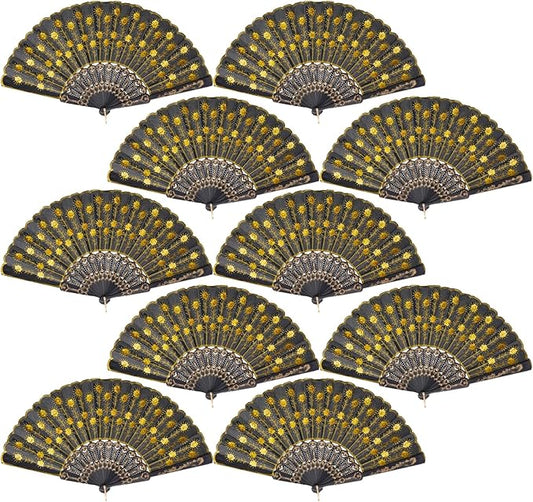 QIRMIZI 30 Pack Fabric Folding Handheld Fans, Perfect for Weddings, Parties, and Dancing,Yellow