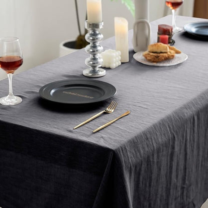 EVERLY 100% Pure Linen Rectangle Tablecloths 60x108Inches for Dining,Buffet Parties,Picnic,Events,Weddings and Restaurants,Decorative Halloween,Thanksgiving Machine Washable Tablecloths-Dark Grey