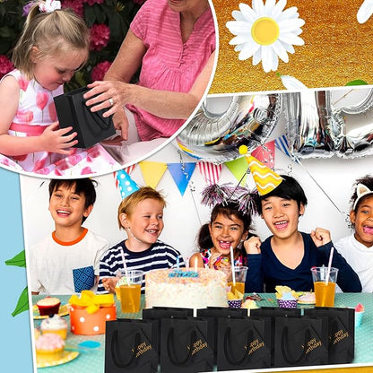 Sherr 100 Pack Mini Gift Bags Bulk, 4 x 2.75 x 4.5 Inches Paper Bags with Tags, Extra Small Paper Gift Boxes with Handles for Birthday, Party Favors, Weddings, Small Business(Black)