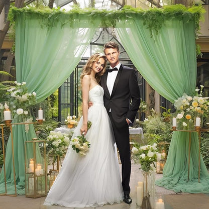20x10 Green Tulle Backdrop Curtains for Parties, Sheer Backdrop Curtain Wedding Photo Background Drapes for Baby Shower Photography Birthday Party