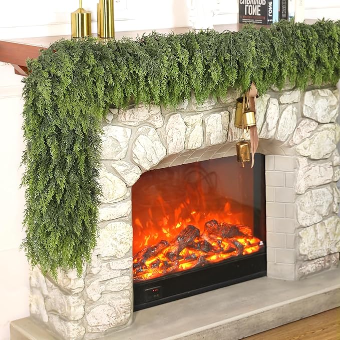 Real Touch Cedar Garland - Artificial Christmas Garlands Faux Green Cedar Fake Pine Needles Garland for Fireplace,Table, Stairs, Mantle, Window,Indoor Outdoor,Home,Holiday Decor(2 PCS,6 FT)