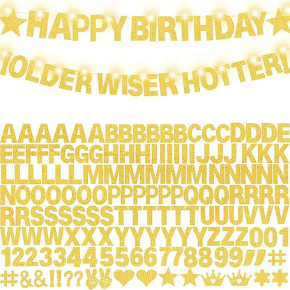 167Pcs DIY Glitter Customizable Banner Kit Custom Banner Happy Birthday Personalized Letter Banners Decor for Christmas Baby Shower Birthday Party Decorations Supplies(Glitter Gold）