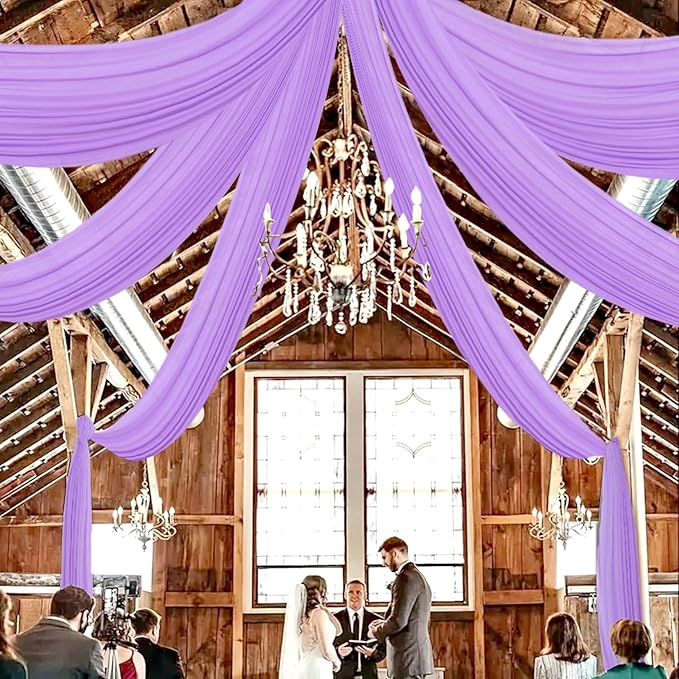 DUOBAO Lavender 5x20ft Chiffon Drapes | Elegant Sheer Wedding Backdrop Curtains | Perfect for Tent, Banquet Hall, and Photography