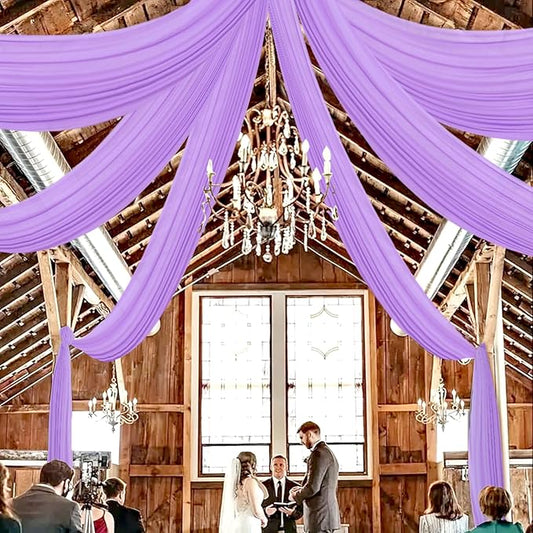 DUOBAO Lavender 5x20ft Chiffon Drapes | Elegant Sheer Wedding Backdrop Curtains | Perfect for Tent, Banquet Hall, and Photography