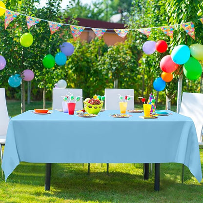 4 PCS SkyBlue Plastic Tablecloth, 54" x 108" Waterproof Picnic Table Cover for Indoor Outdoor, Disposable Stain Resistant Table Cloth of Baptism Decorations, Picnic Camping Party Essentials