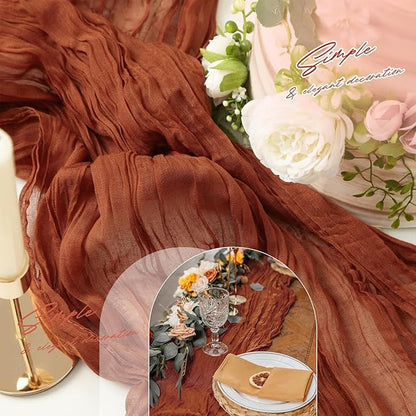 Aktor 4 Pack Terracotta Table Runner Boho Cheesecloth Table Runner Semi Sheer Gauze Fabric Runners for Wedding Birthday Baby Shower Party Boho Table Decoration（Terracotta）