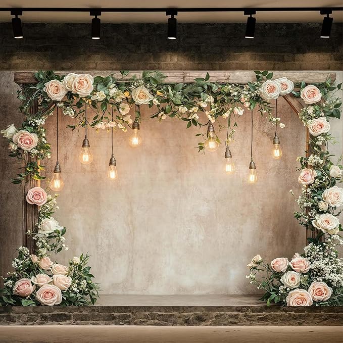 5x4ft Country Wedding Photography Backdrop Floral Rustic Roses Farmhouse Wooden Door Backdrop Pink Flower Birthday Baby Shower Wedding Bridal Party Banner Photo Booth Props Anniversary Background