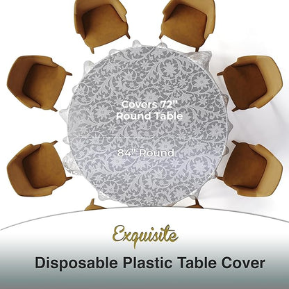 Exquisite Lace Table Cloth Round Table Plastic 12-Pack Lace Tablecloth Round 84" | White Floral Tablecloth Disposable | Wild Flower Party Decorations & Party Supplies