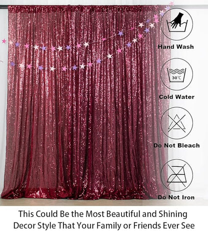 ShinyBeauty Burgundy Sequin Wedding Backdrop - 2 Panel, 5FT x 10FT Glitter Shimmer Curtains