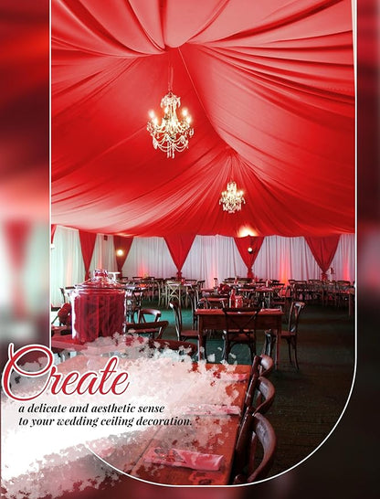 6 Panels Red Wedding Ceiling Drapes 5ftx20ft Ceiling Drapes Chiffon Fabric Arch Draping Sheer Curtains Soft Drapery Draping Wedding Ceiling Decorations for Party Ceremony Stage Swag